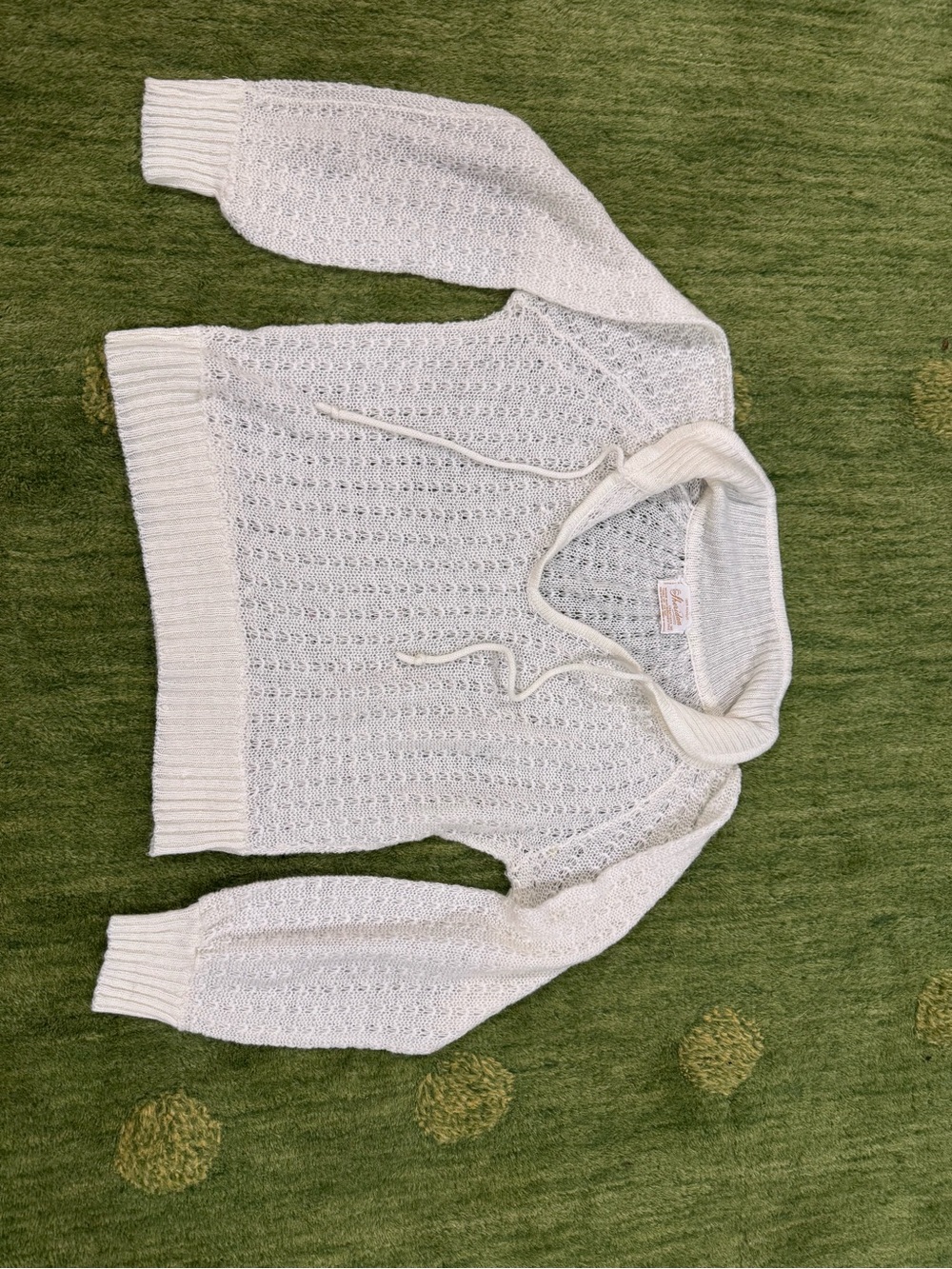 Vintage 1960s Sheridan Creations Cream Knit Crochet Sweater Pointelle Hong Kong